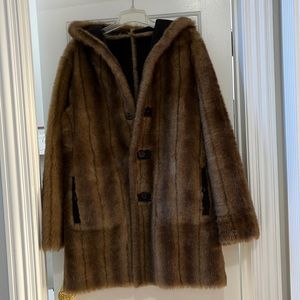 Dennis Basso Size S Black Faux Fur Reversible Coat Button up